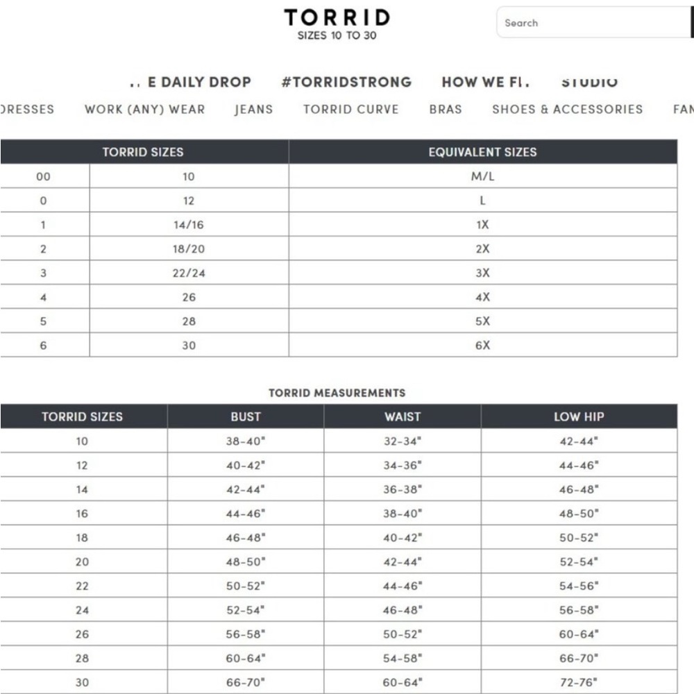 Torrid size chart